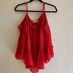 red flowy off the shoulder with straps top